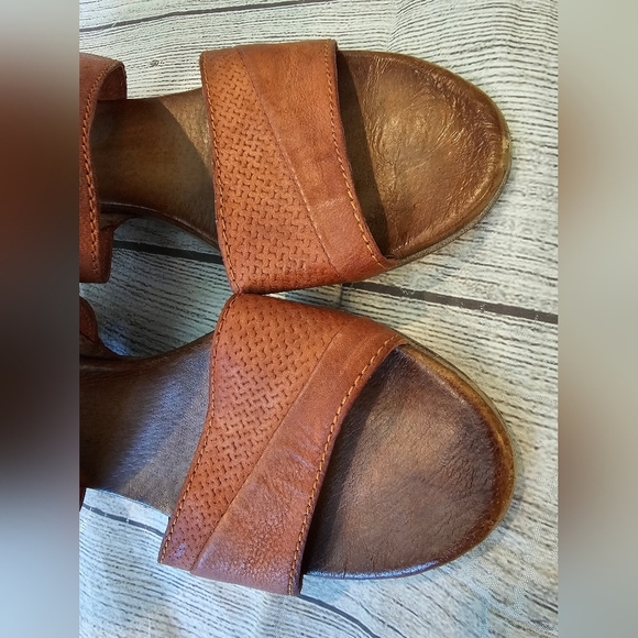 Miz Mooz Size 39 Cyrus Sandals Leather Wedge Heel Zipper Boho Burnt Orange Brown - Picture 5 of 12